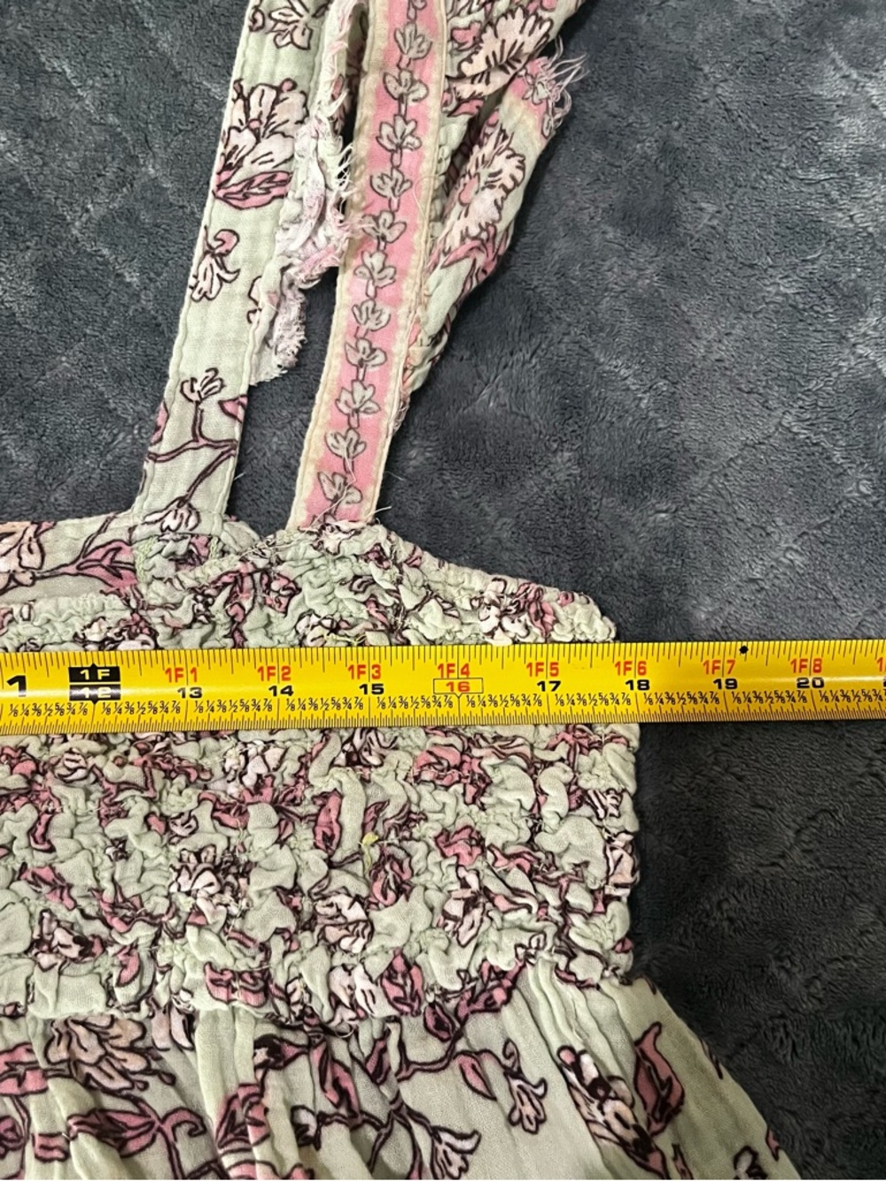 Free People Boho Floral Smocked Tank Top green pink Flowy Festival Cottagecore L - Picture 5 of 7